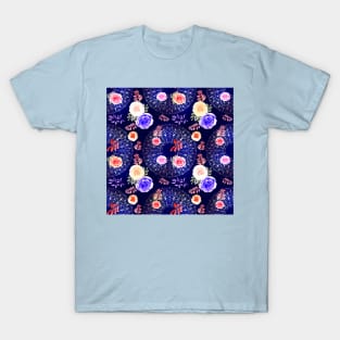 Spring Mandalas and Roses Midnight Blue T-Shirt